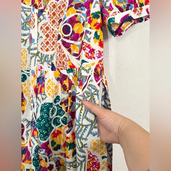 Diane Von Furstenberg Paddy Printed Cotton Blend Poplin Midi Shirt Dress Large - Picture 7 of 11